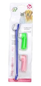 Two Headed Dog Toothbrush Set Canine Dental Hygiene Brush with 2 Finger Brushes Soft Bristles (Color: Blue)